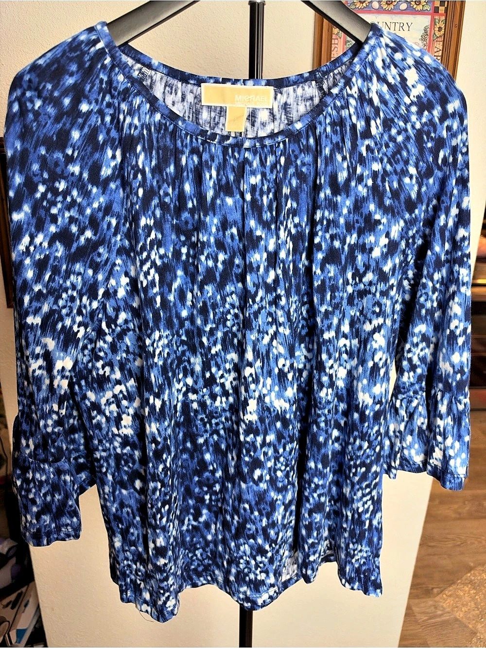 Michael Kors Abstract Blouse in Blue & White Size Large NWT
